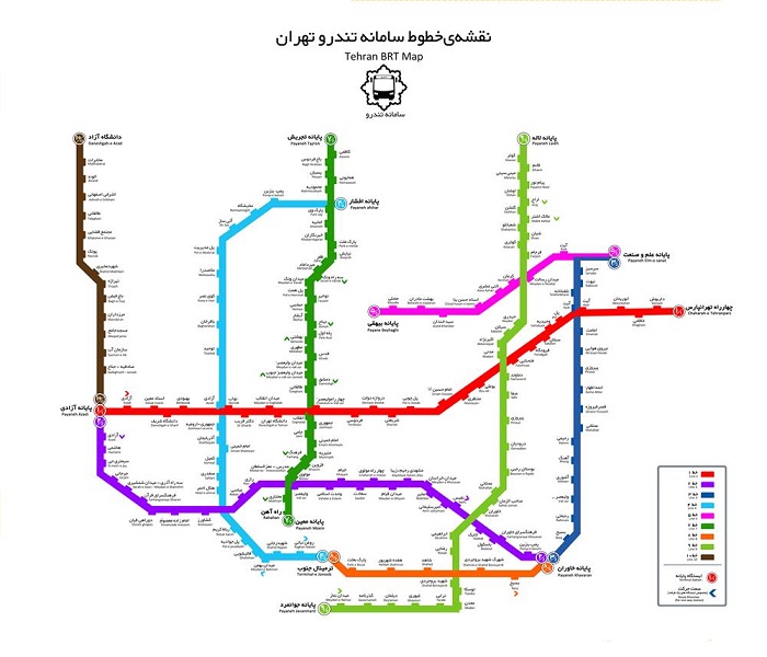 نقشه خطوط سامانه تندرو تهران